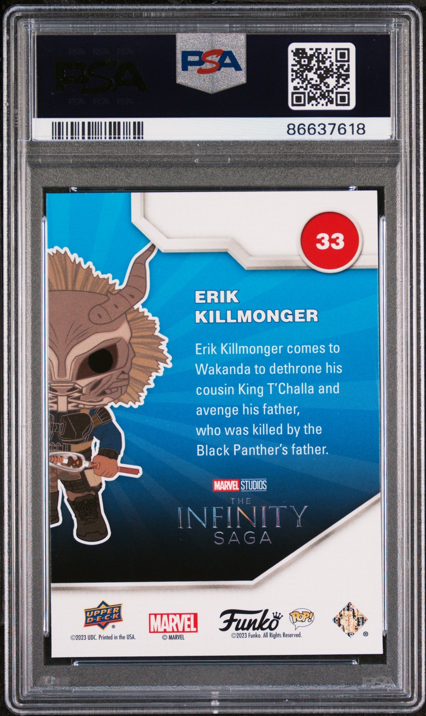 2023 UPPER DECK FUNKO POP MARVEL ERIK KILLMONGER #33 PSA 7