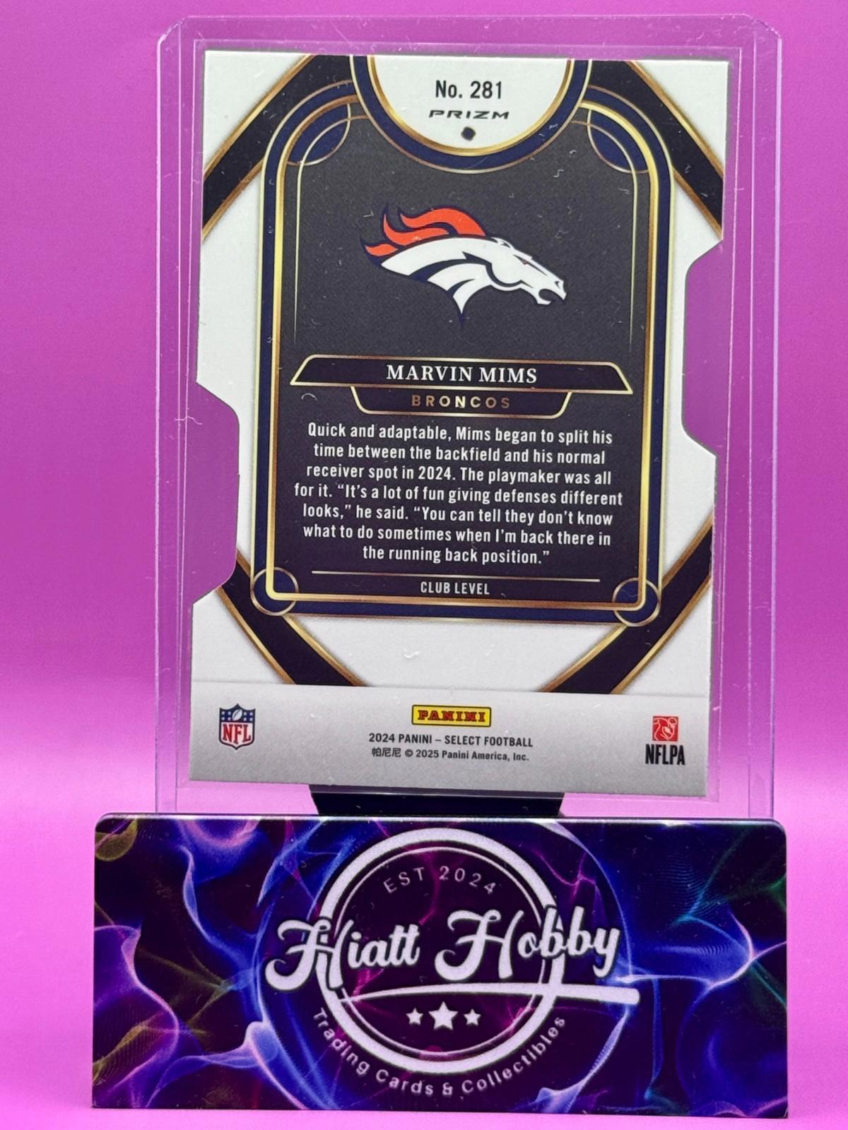 2024 Panini Select - Club Level - Marvin Mims #281 Silver Prizm Die-Cut