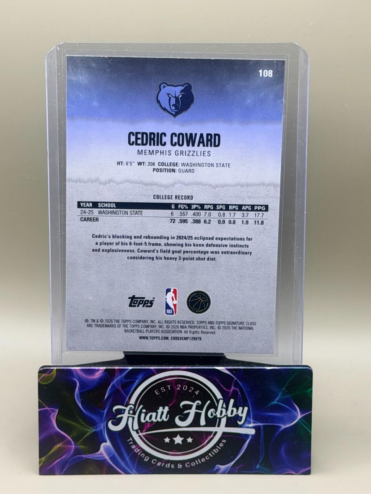2025-26 Topps Signature Series Basketball - #108 Cedric Coward - Bronze (RC)