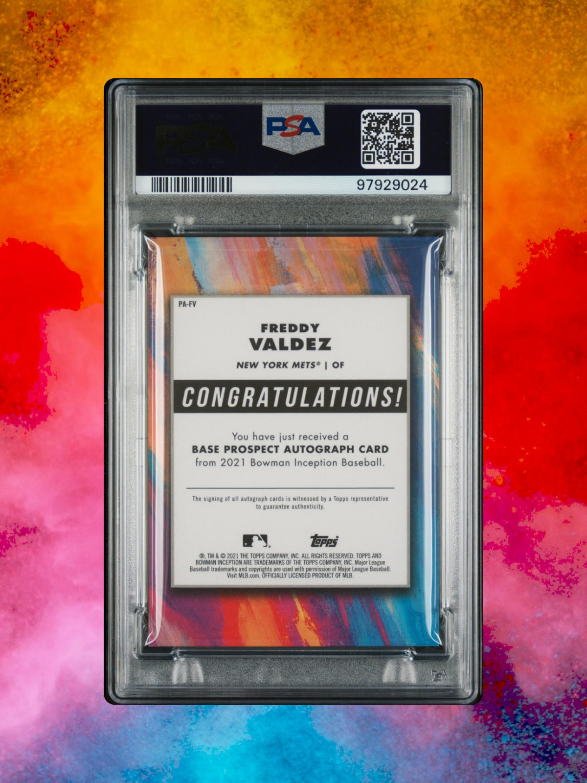 2021 Bowman Inceptions Autographs Freddy Valdez #PA-FV /400 PSA 9