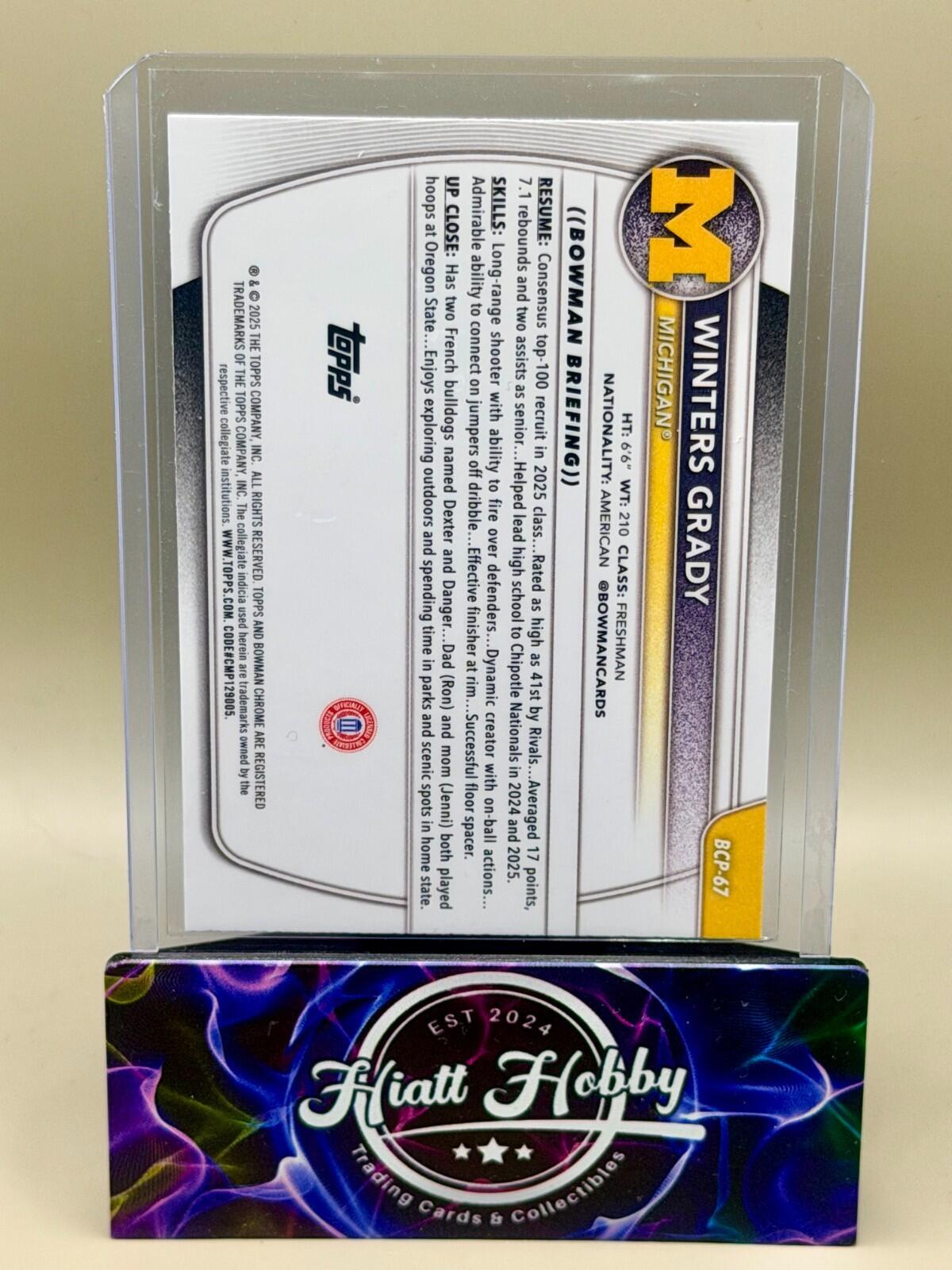 2025-26 Bowman Chrome Basketball - #BCP-67 Winters Grady - Reptilian (1st)