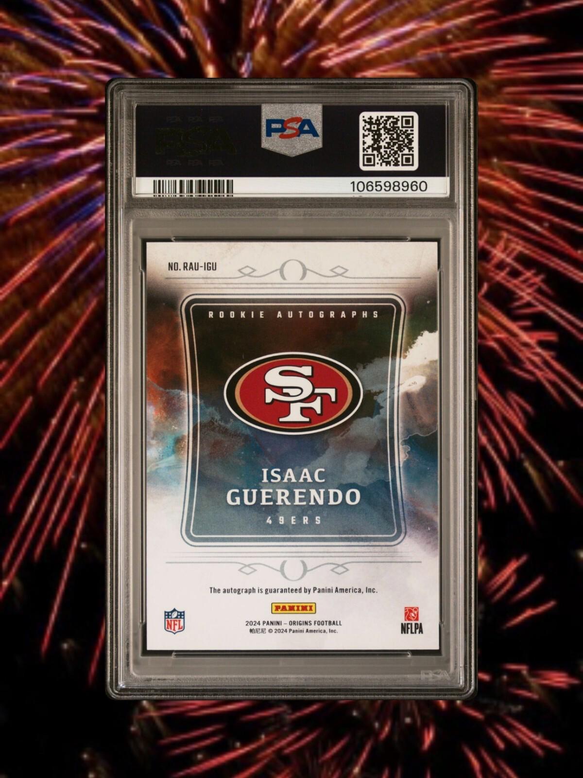 2024 Panini Origins Football - Isaac Guerendo - Rookie Auto - Red /99 - PSA 9