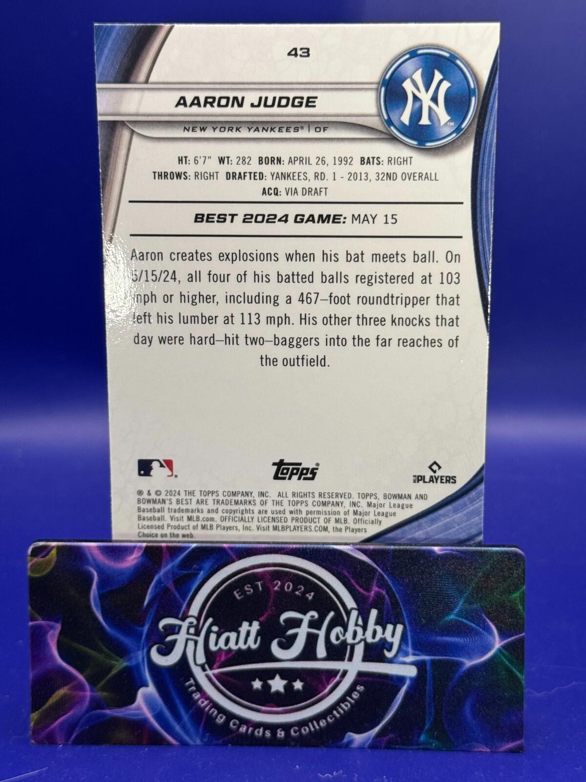 2024 Bowman's Best Baseball - Aaron Judge #43 - Blue Refractor /150