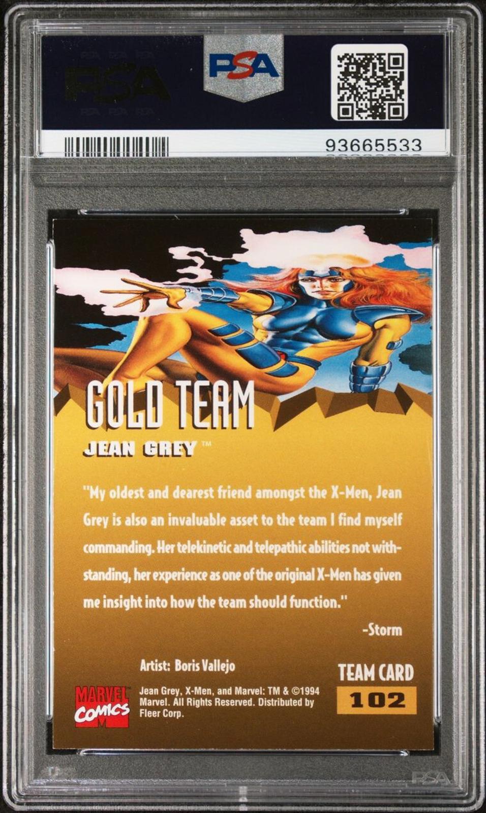 1995 Fleer Ultra X-Men Gold Team Jean Grey Card #102 Boris Vallejo PSA NM 8