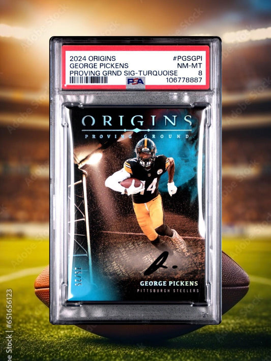 2024 Panini Origins - George Pickens - Turquoise Proving Ground Auto /25 - PSA 8