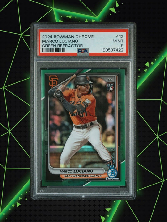 2024 Bowman Chrome - Green Refractor #43 Marco Luciano /99 (RC) - PSA 9