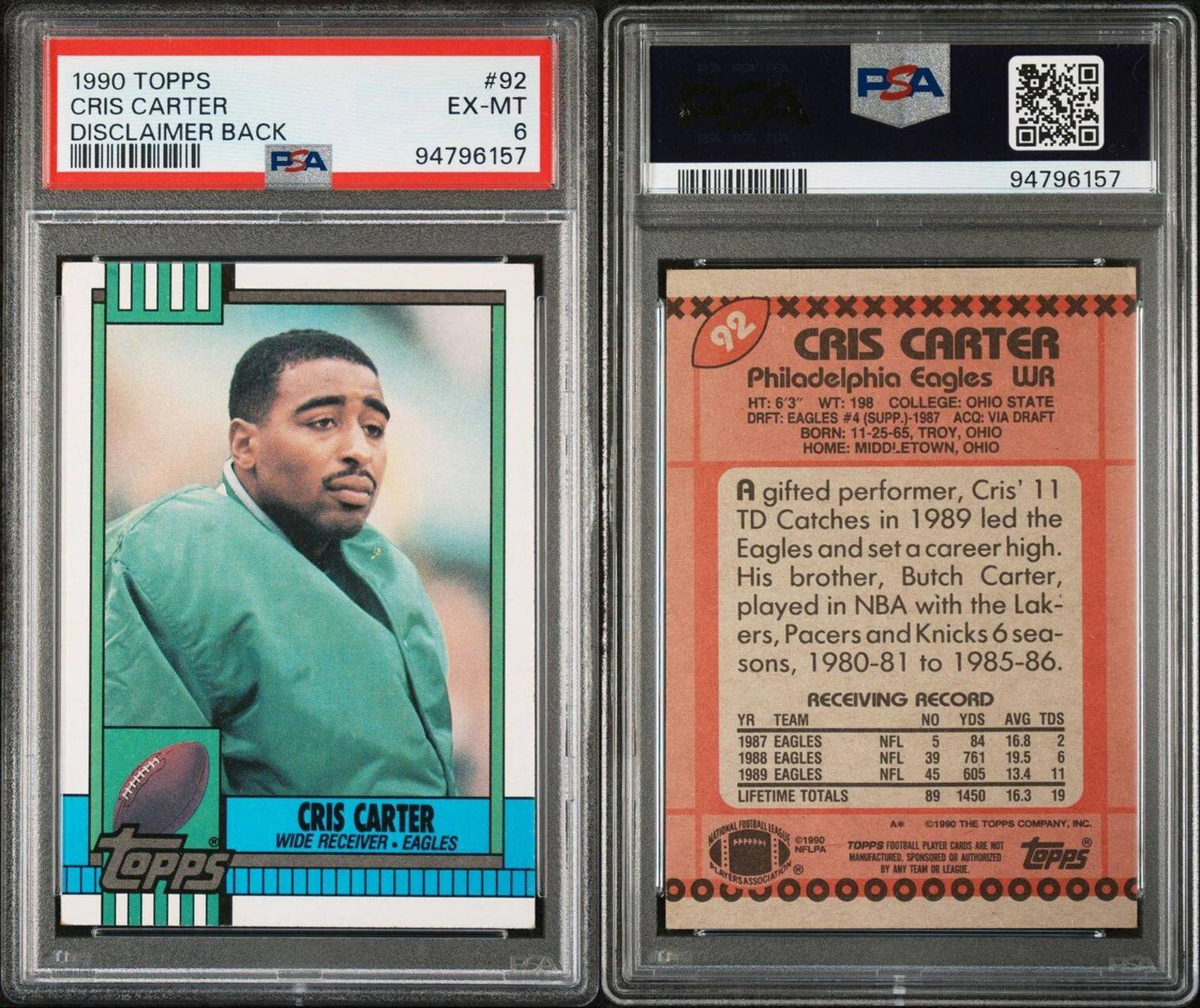 1990 Topps - #92 Cris Carter PSA 6