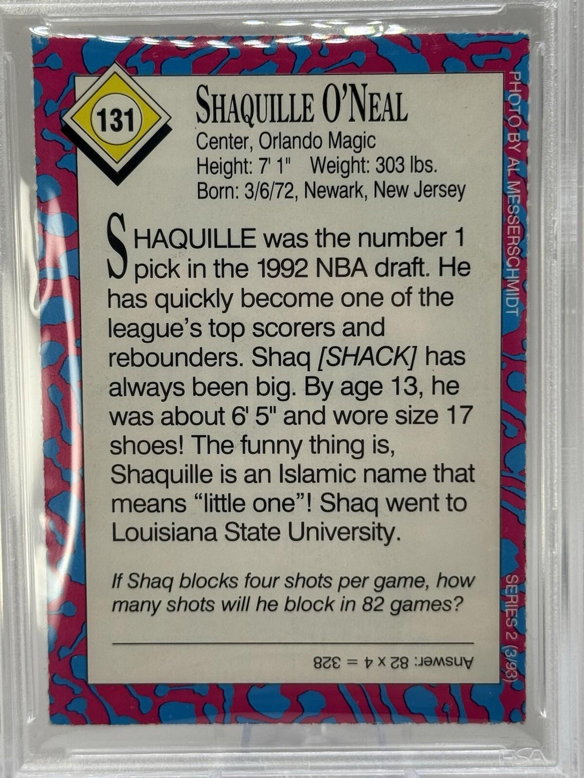 1992-93 S.I. For Kids Shaquille O'Neal Series 2 Rookie RC #131 PSA 6 HOF