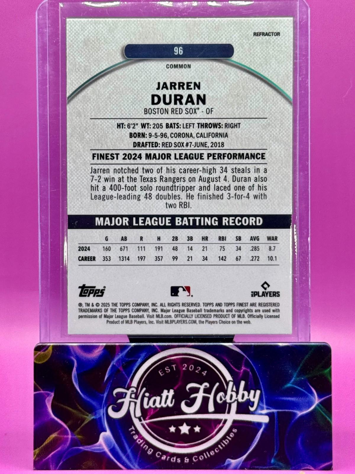 2025 Topps Finest - Jarren Duran #96 - Common - Refractor