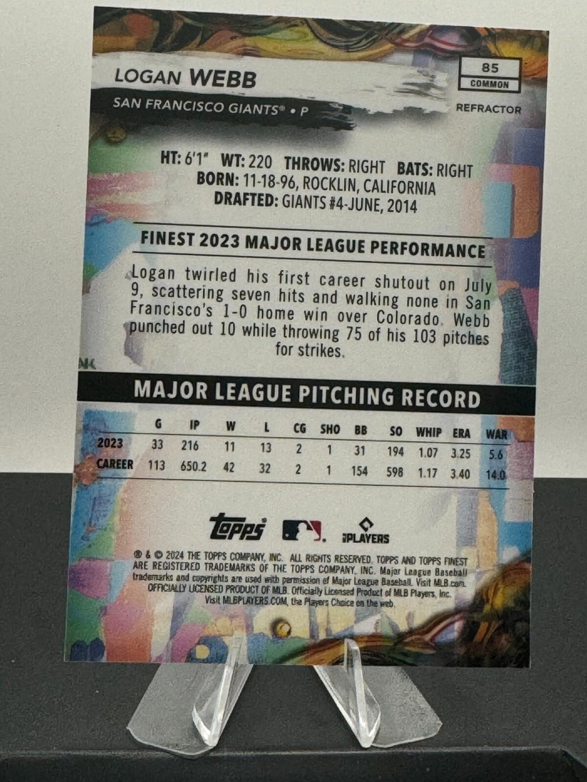 2024 Topps Finest - Common #85 Logan Webb