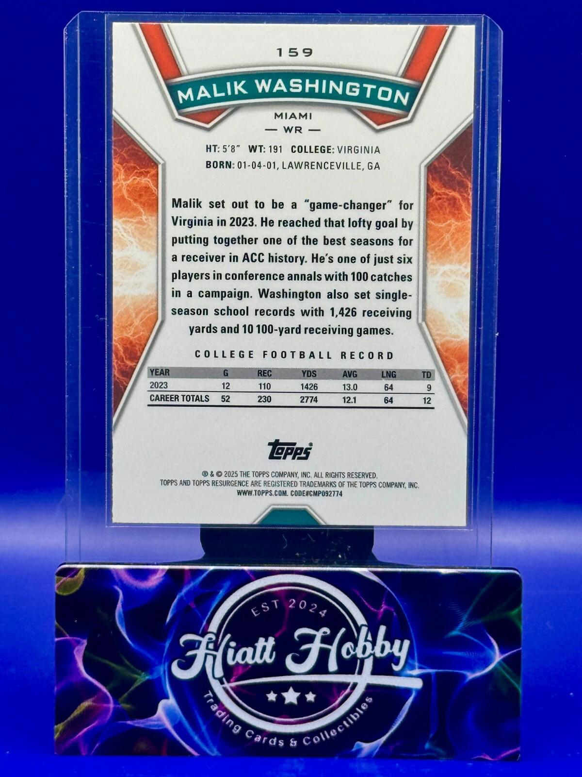 2024 Topps Resurgence - Rookies Malik Washington #159 - Blue & Orange Spark (RC)