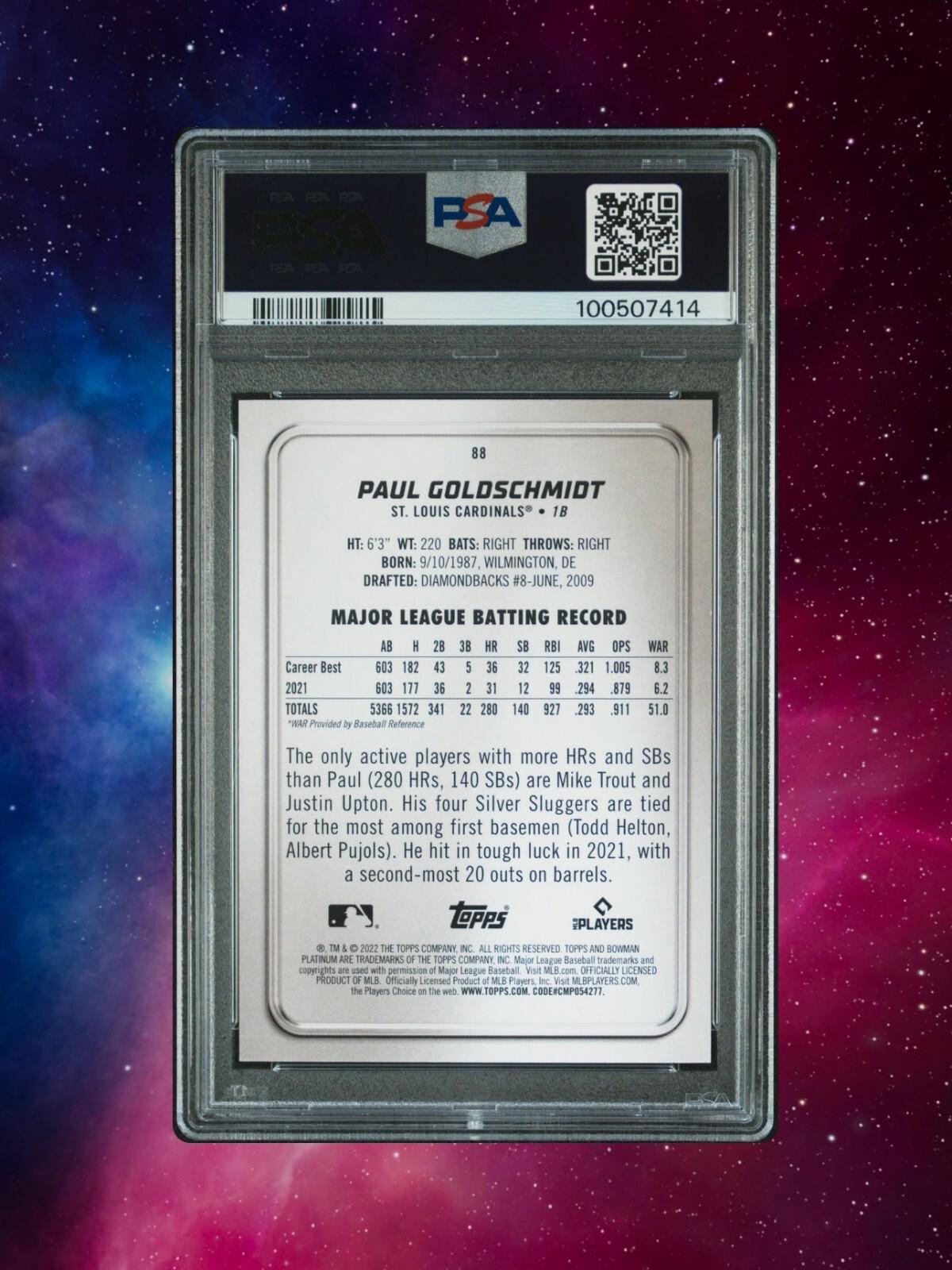 2022 Bowman Platinum - Pink #88 Paul Goldschmidt /199 - PSA 10
