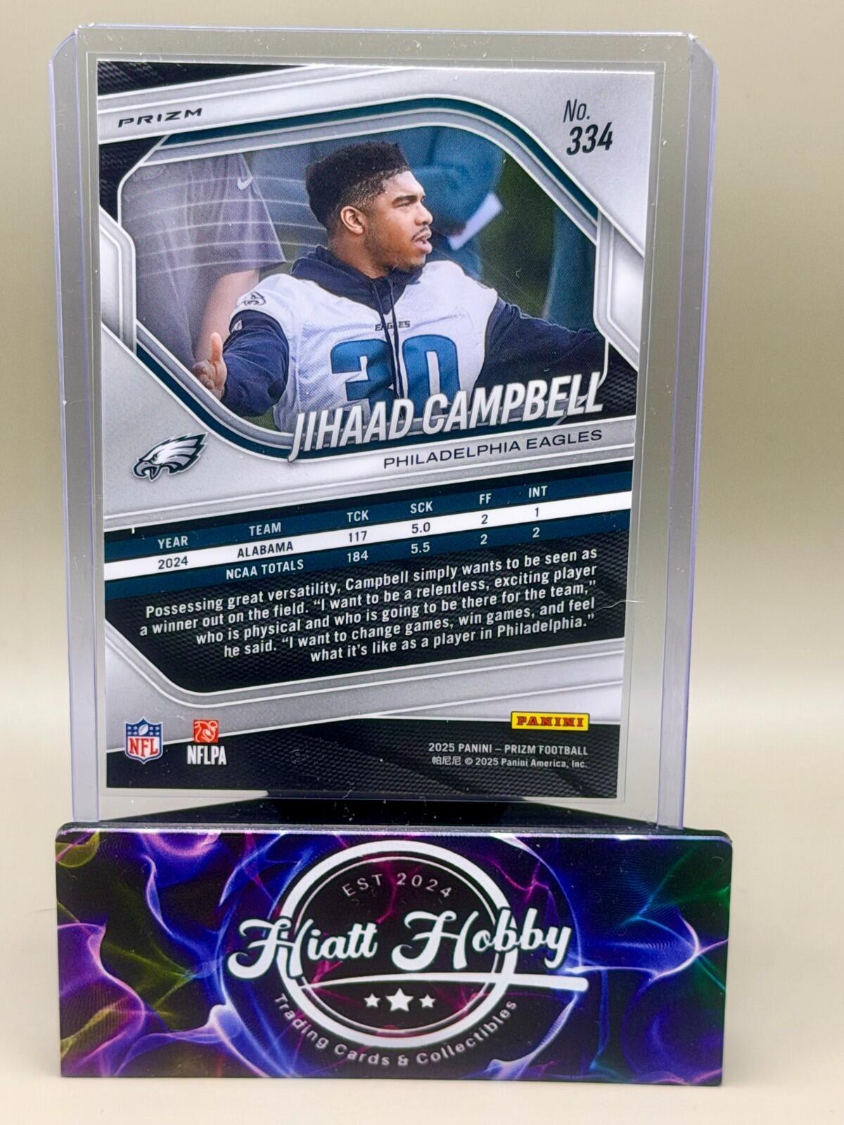 2025 Panini Prizm Football - #334 Jihaad Campbell - White Disco Prizm (RC)