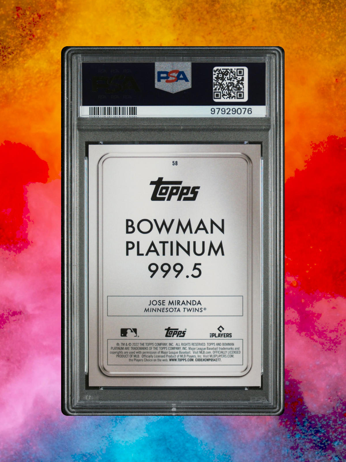 2022 Bowman Platinum - Jose Miranda #58 - Platinum Bar RC /75 - PSA 10