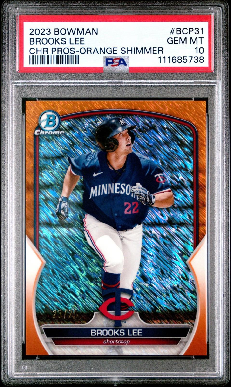 2023 Bowman - Brooks Lee #BCP-31 - Orange Shimmer /25 (RC) - PSA 10