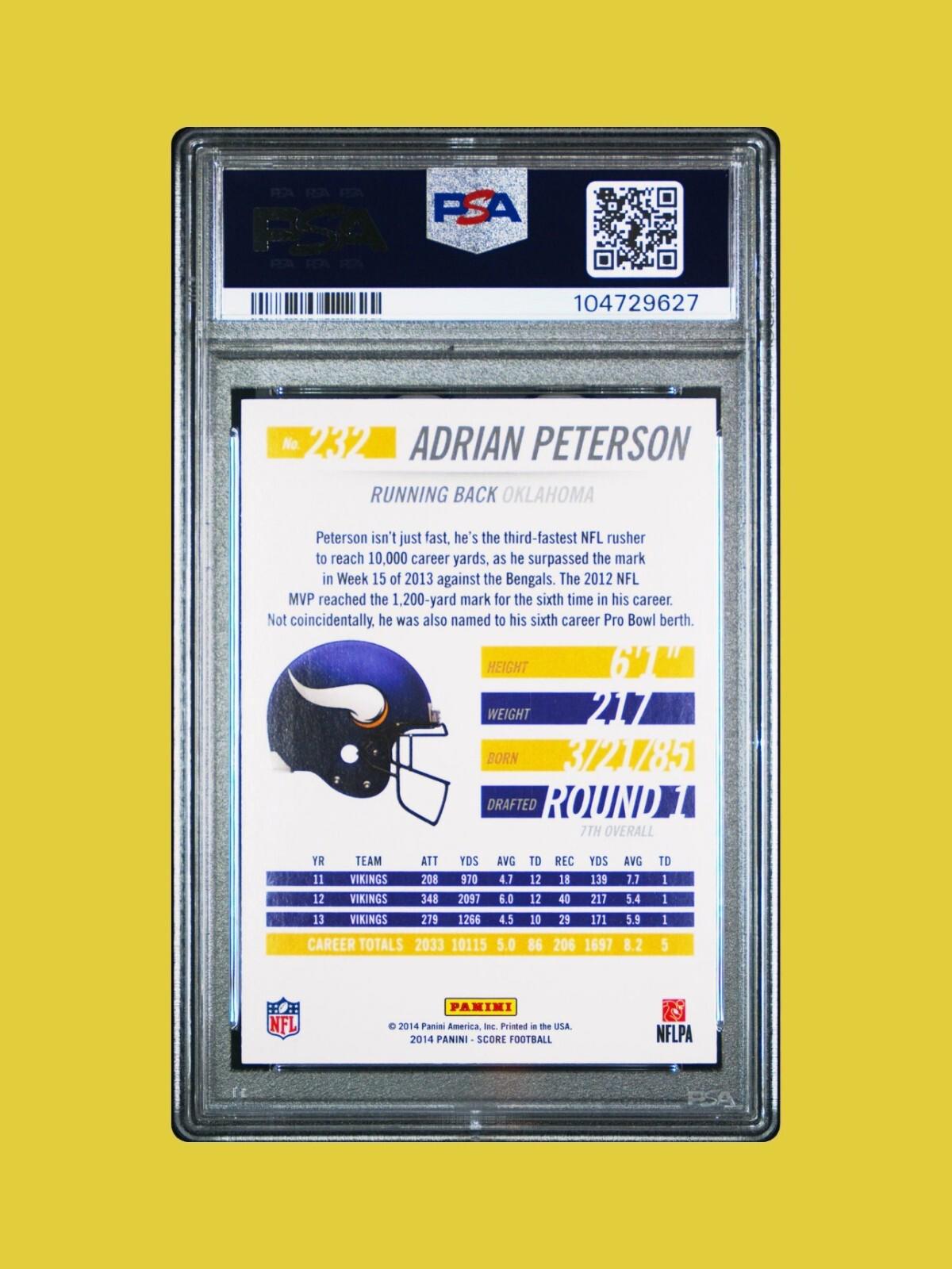 2014 Panini Score - Adrian Peterson #232 - Gold Zone /50 - PSA 8