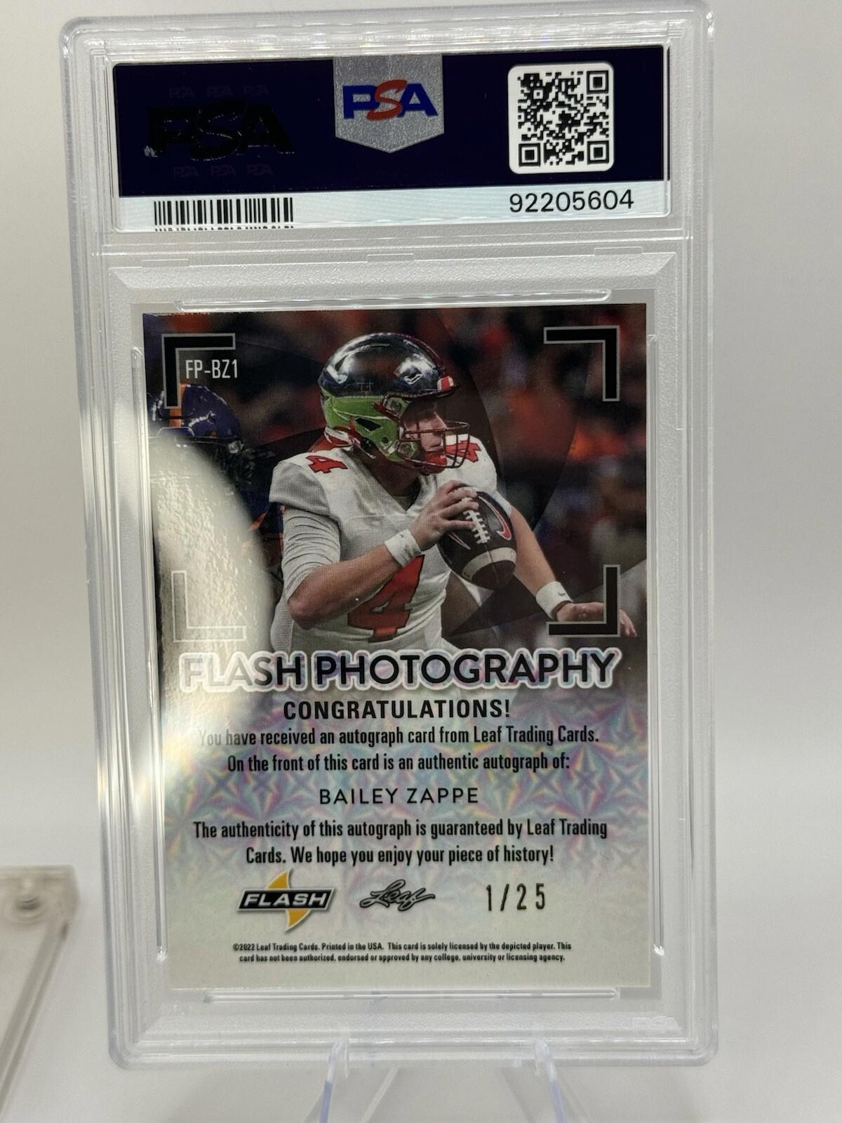 BAILEY ZAPPE 🏈 2022 Leaf Flash Photography Blue Auto #FP-BZ1 | 1 /25 | PSA 9