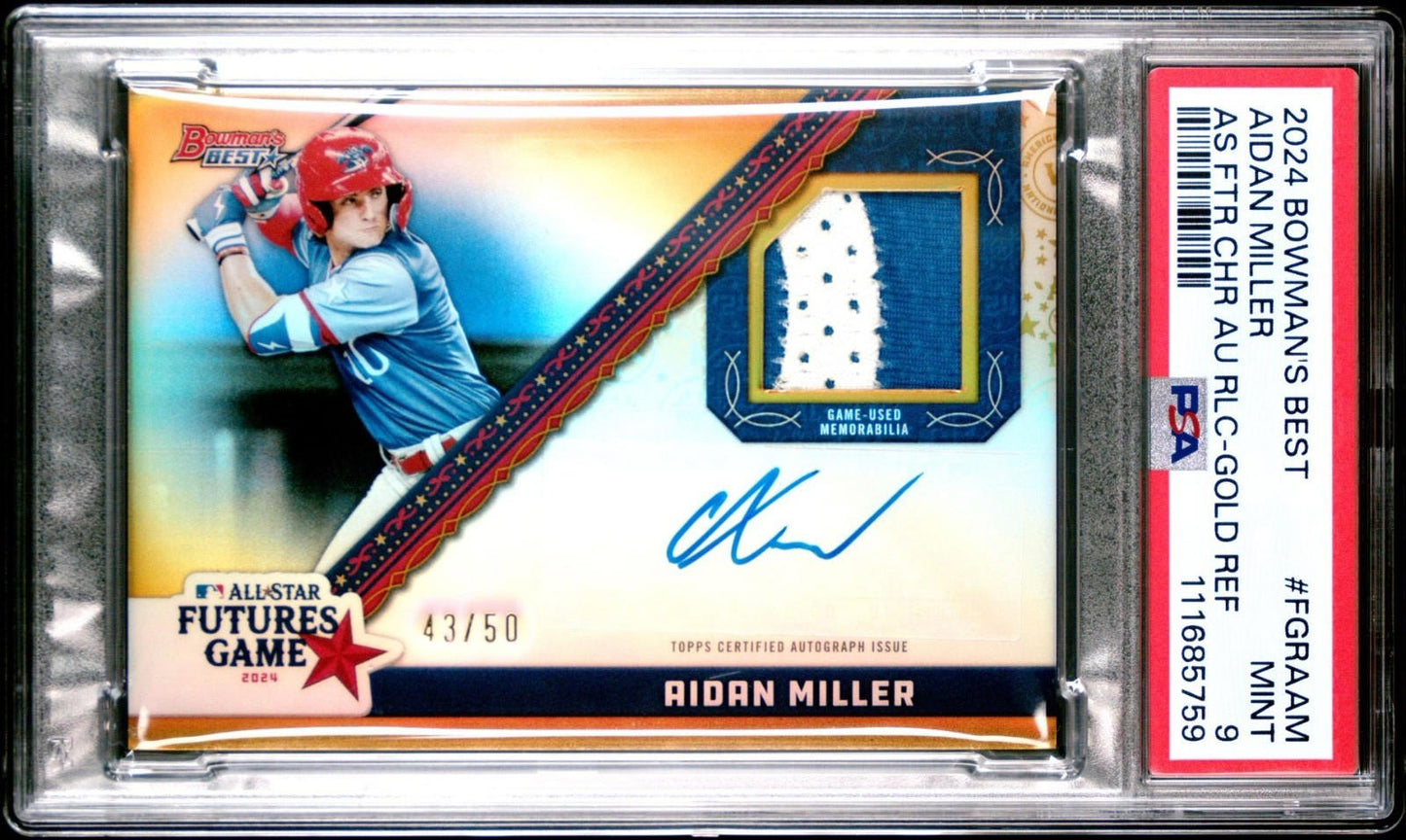 2024 Bowman's Best - Aidan Miller - Futures Game Relic Auto - Gold /50 - PSA 9