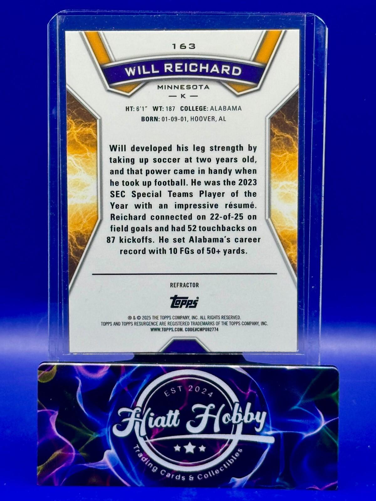 2024 Topps Resurgence - Rookies Will Reichard #163 - Refractor (RC)