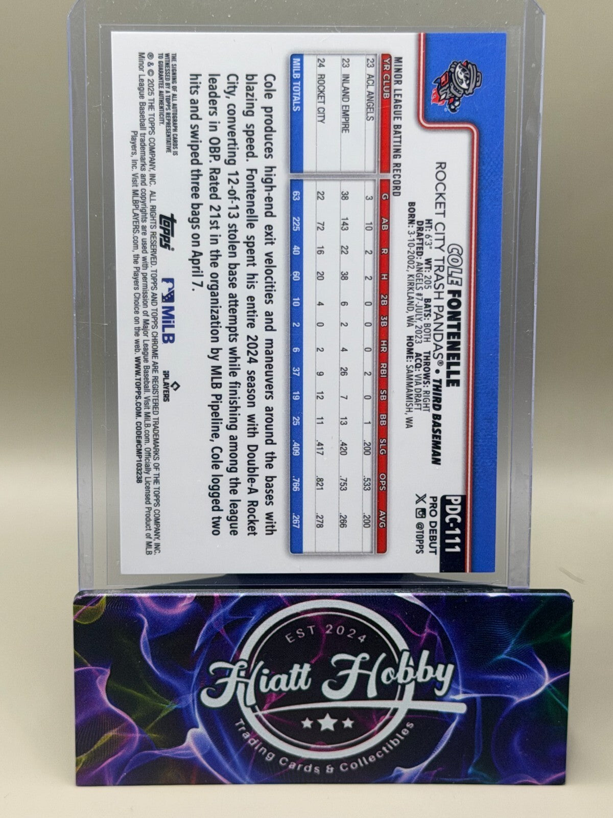 2025 Topps Pro Debut Chrome - #PDC-111 Cole Fontenelle - Refractor Auto 199/199