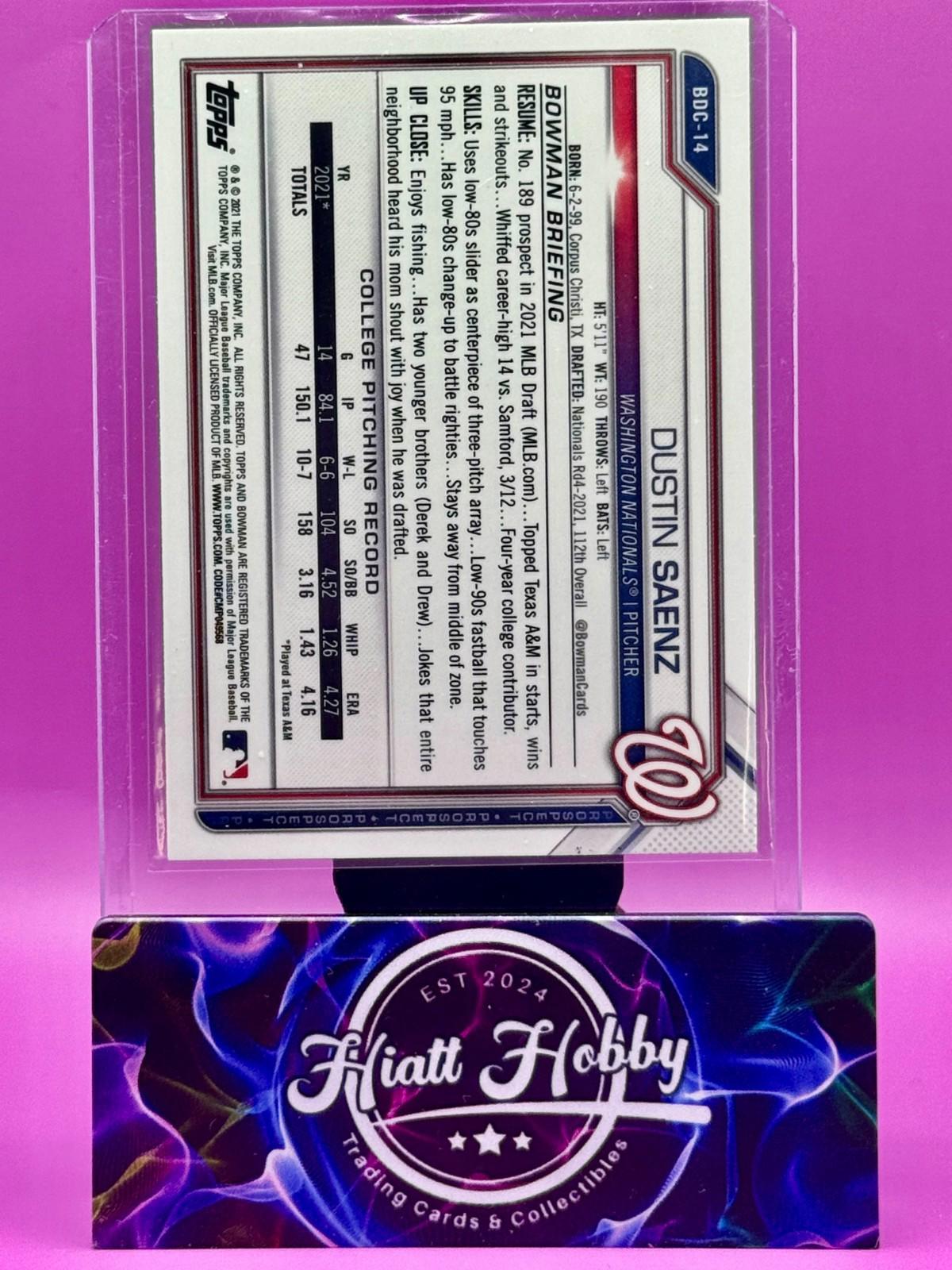 2021 Bowman Draft Chrome - Dustin Saenz #BDC-14 - Mojo Refractor (RC)