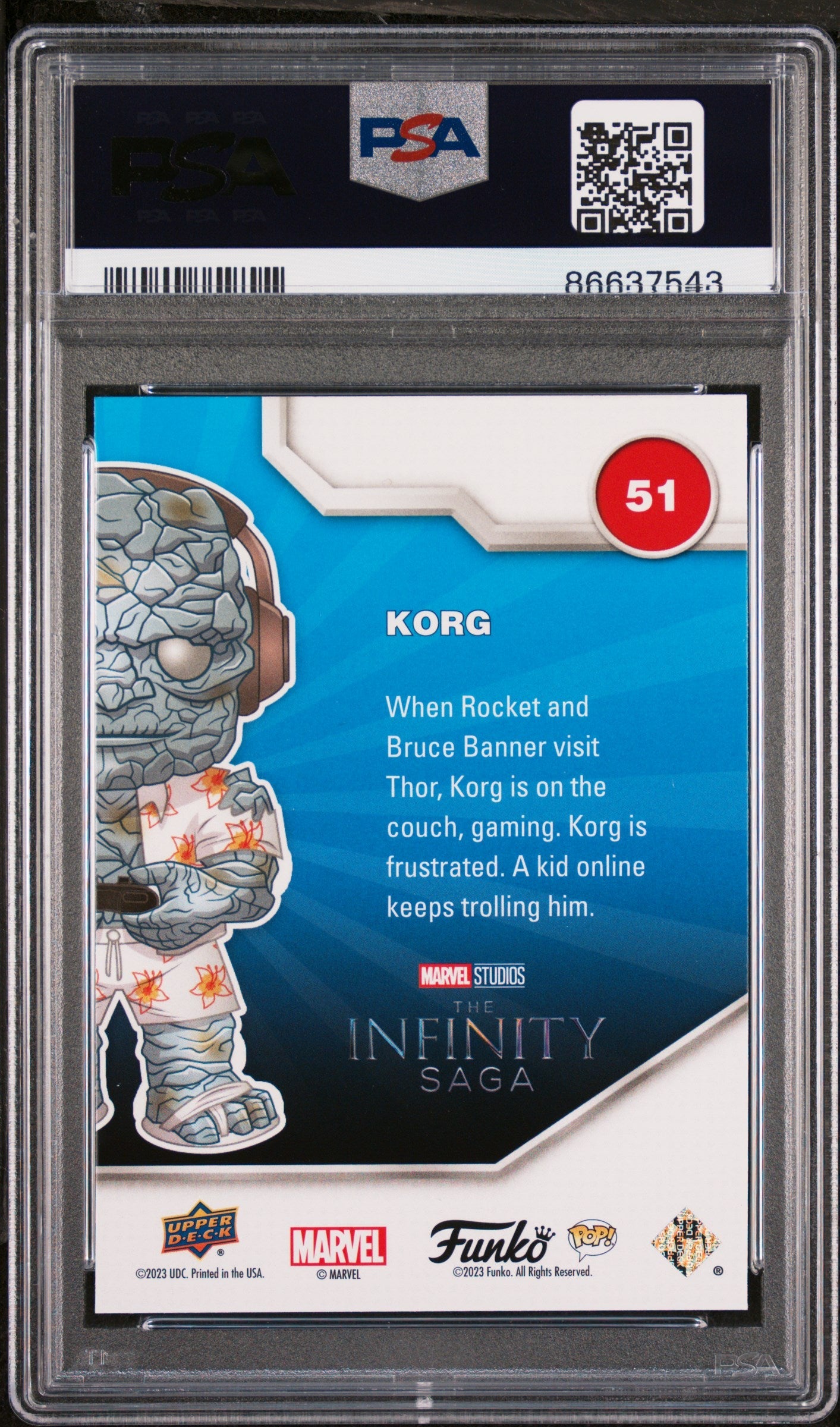 2023 UPPER DECK FUNKO POP MARVEL KORG GAMER PLATINUM #51 PSA 10