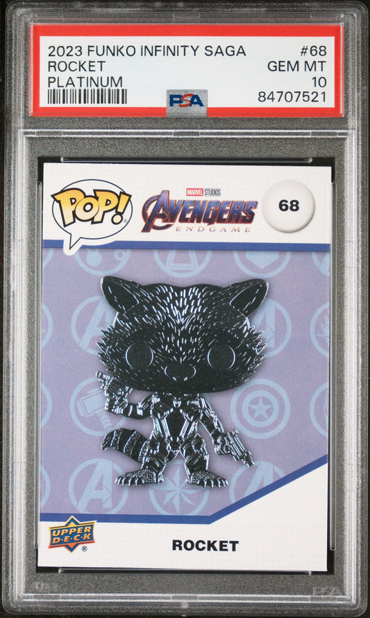 2023 UPPER DECK FUNKO POP MARVEL  ROCKET PLATINUM #68  PSA 10