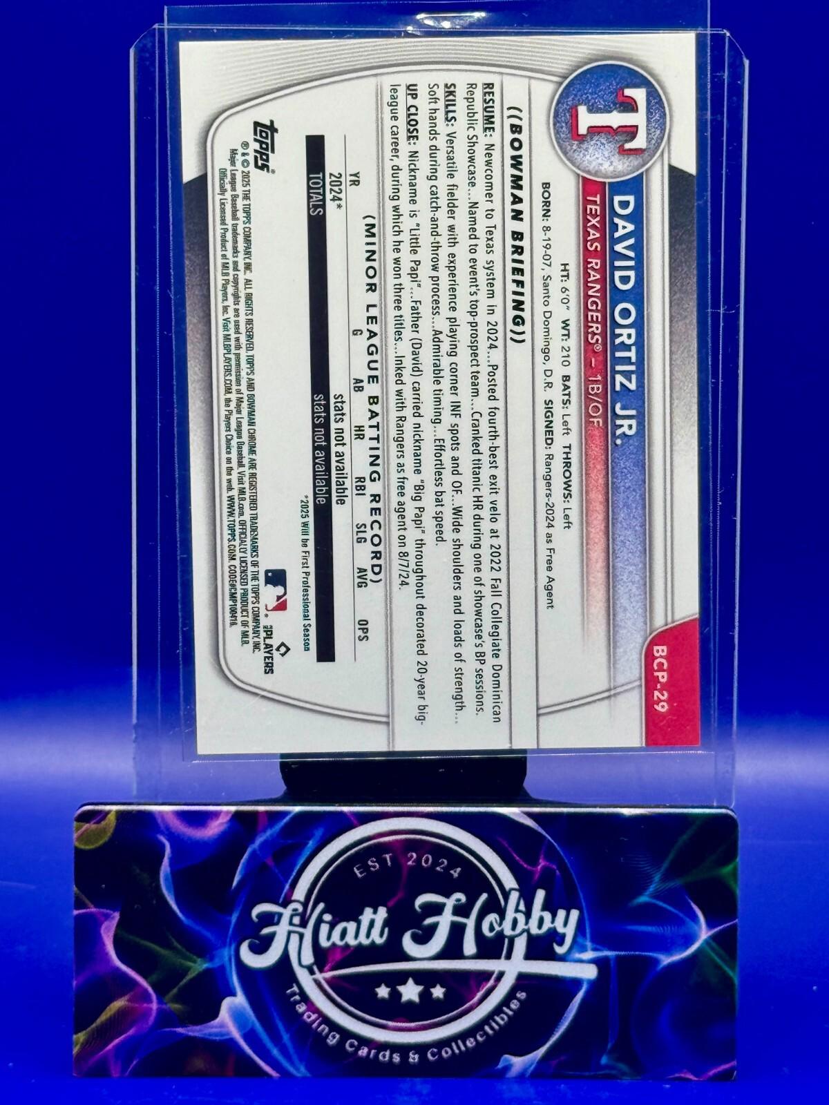 2025 Bowman Chrome - David Ortiz Jr #BCP-29 - Purple Reptillian Refractor /199