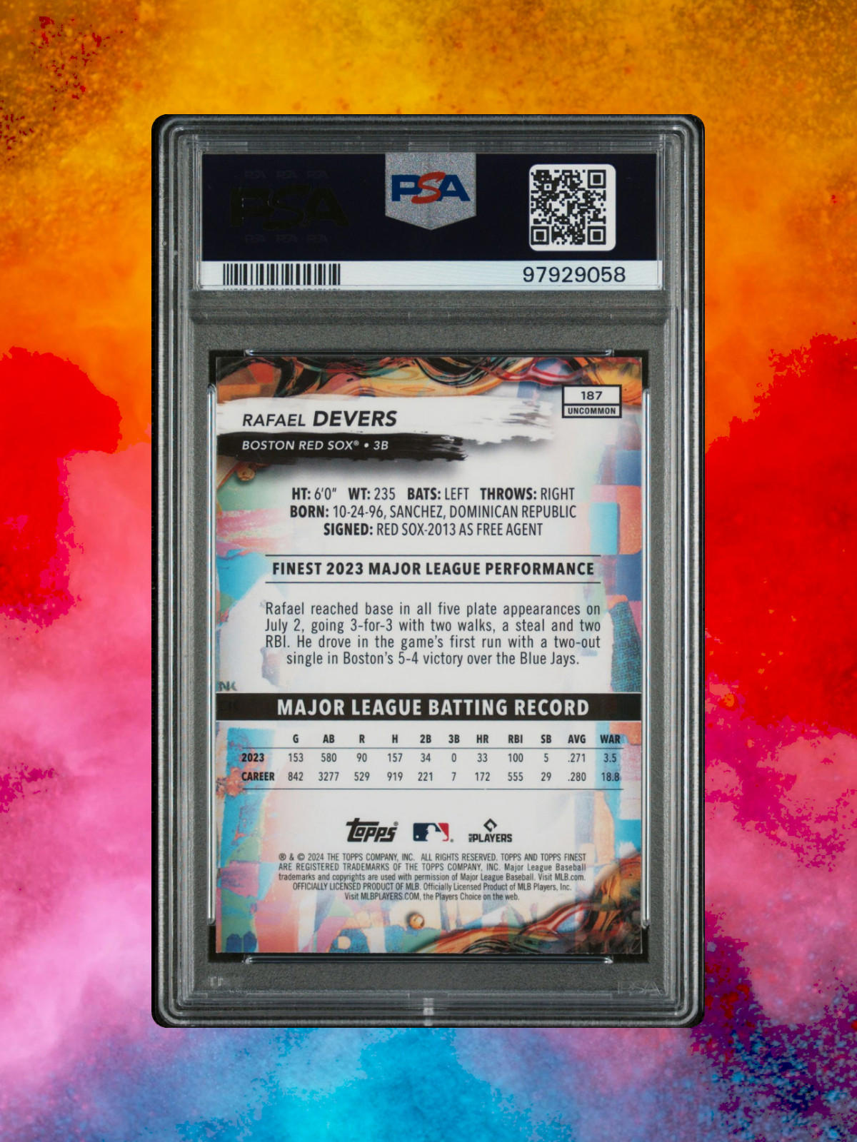 2024 Topps Finest - Uncommon #187 Rafael Devers - PSA 10 (POP 1!)
