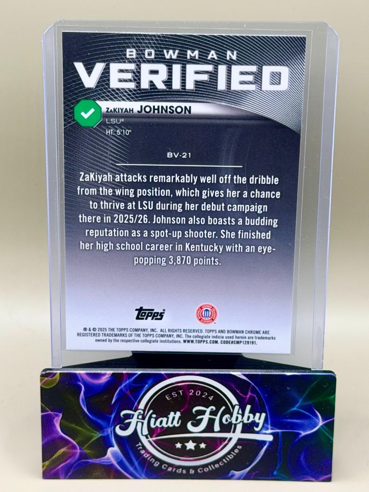 2025-26 Bowman Chrome Basketball - #BV-21 ZaKiyah Johnson - Bowman Verified