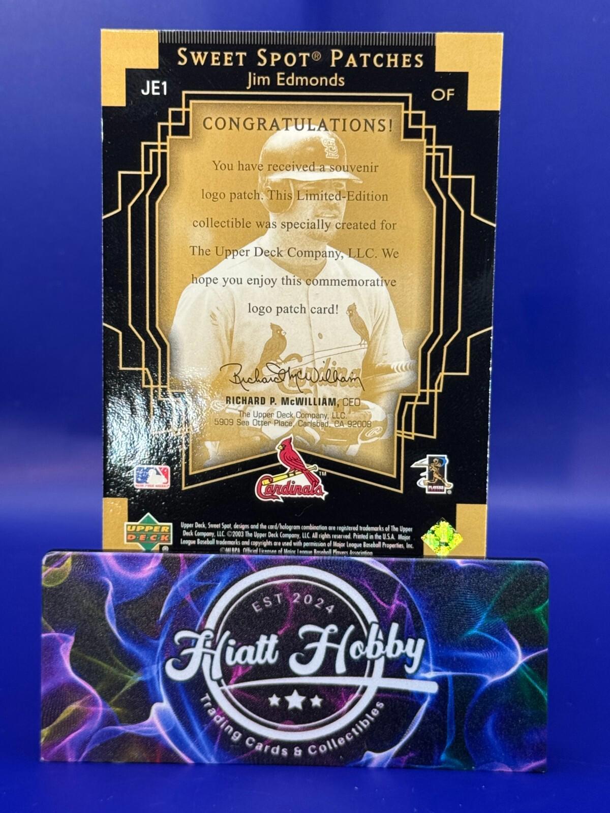 2003 Upper Deck Sweet Spot - Patches #JE1 Jim Edmonds