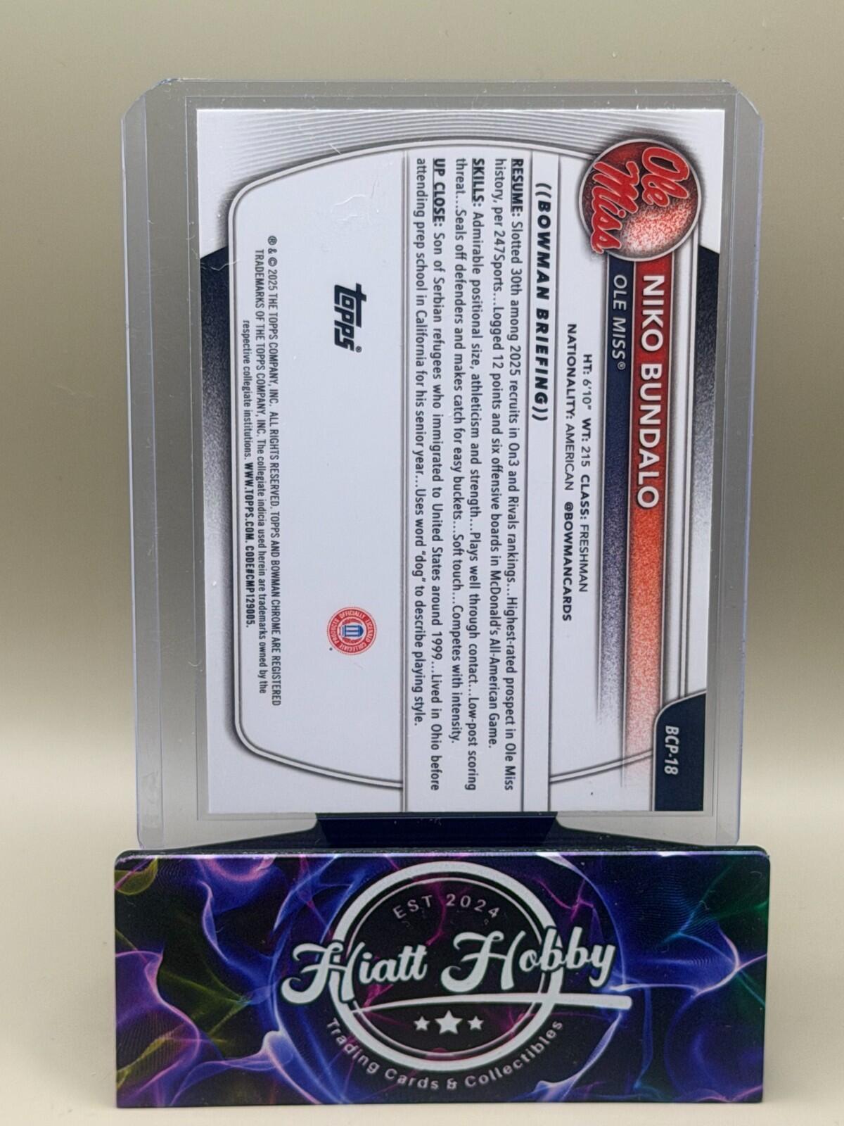 2025-26 Bowman Chrome Basketball #BCP-18 Niko Bundalo Reptilian Refractor (1st)