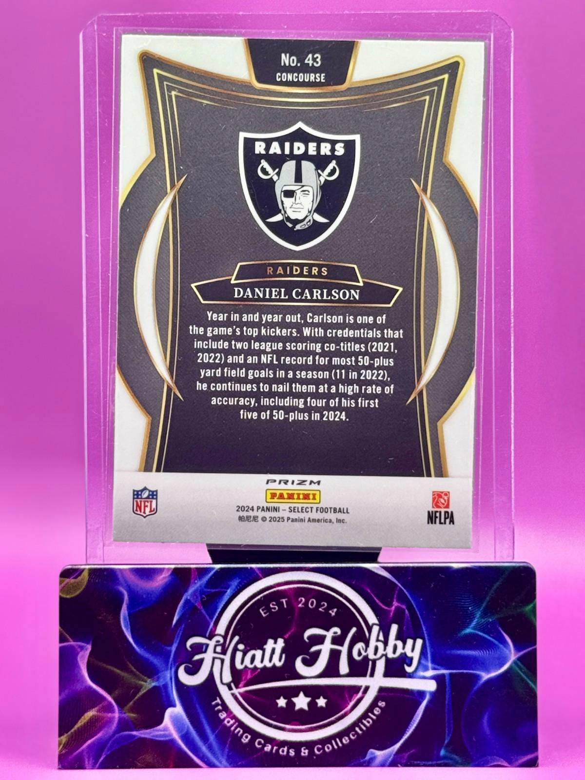 2024 Panini Select - Concourse - Daniel Carlson #43 Black & Green Shock Prizm