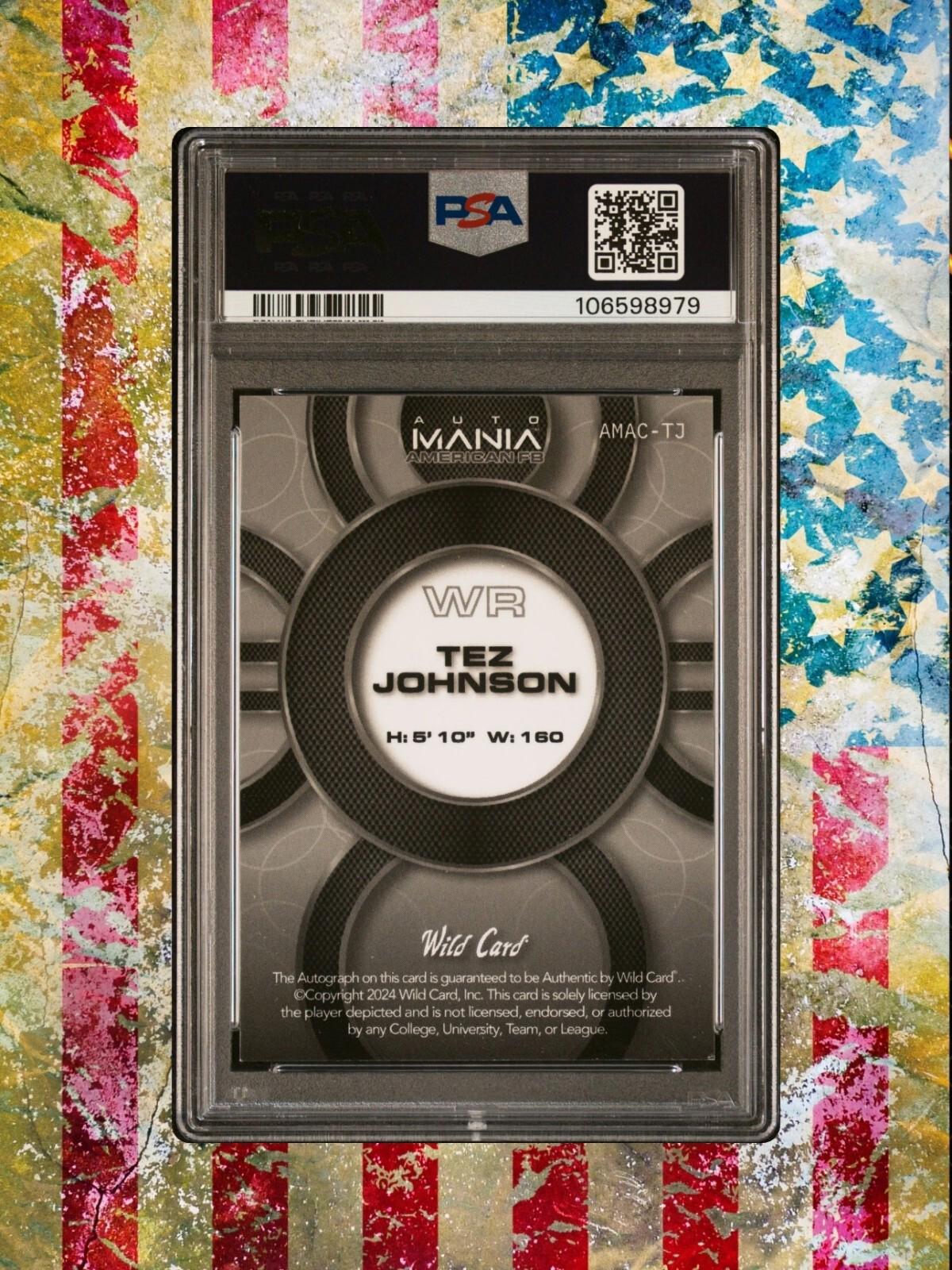 2024 Wild Card Auto Mania - Tez Johnson #AMAC-TJ - Vintage Flag Auto /10 - PSA 9