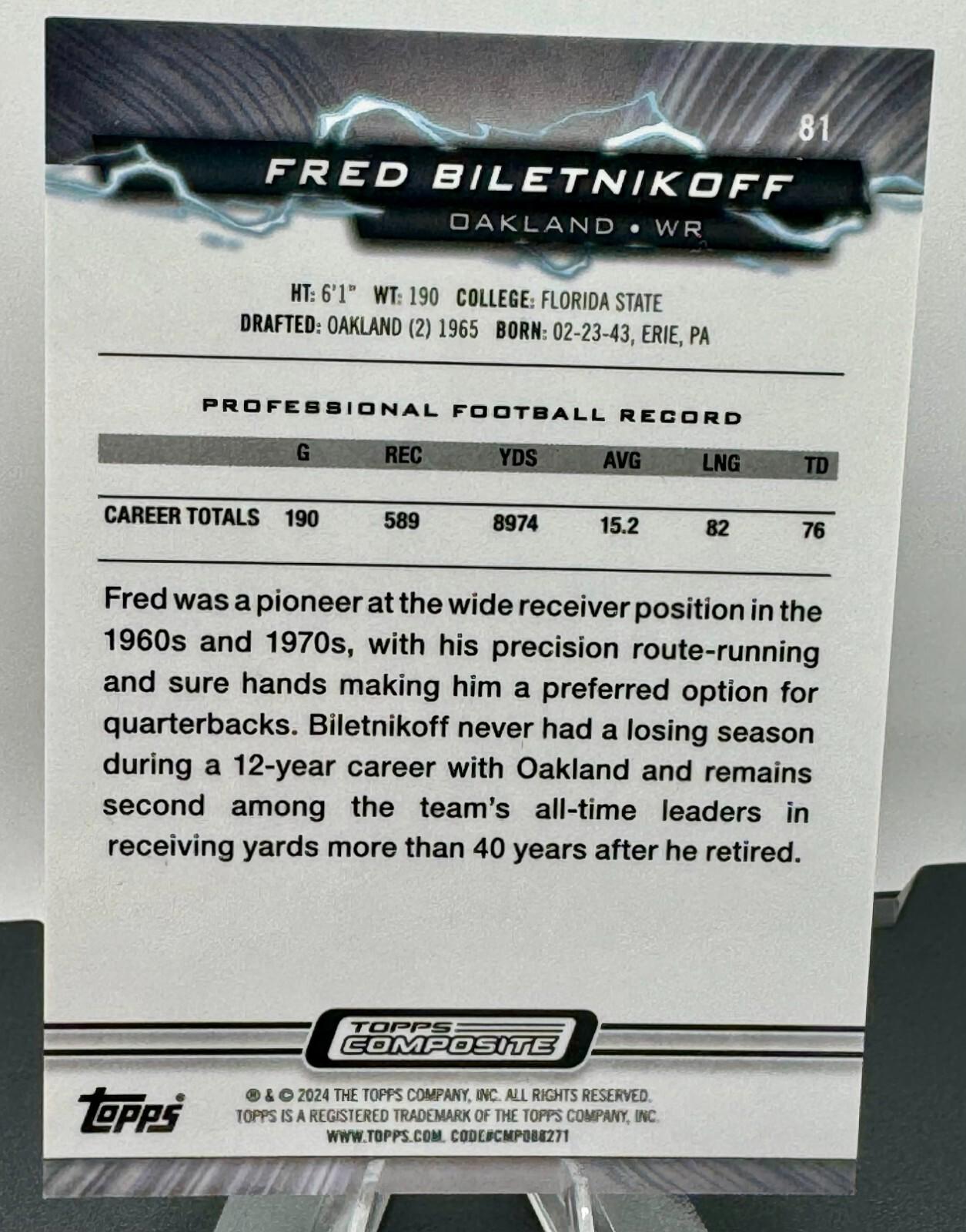2023 Topps Composite - Green Surge Refractor /175 - Fred Biletnikoff #81
