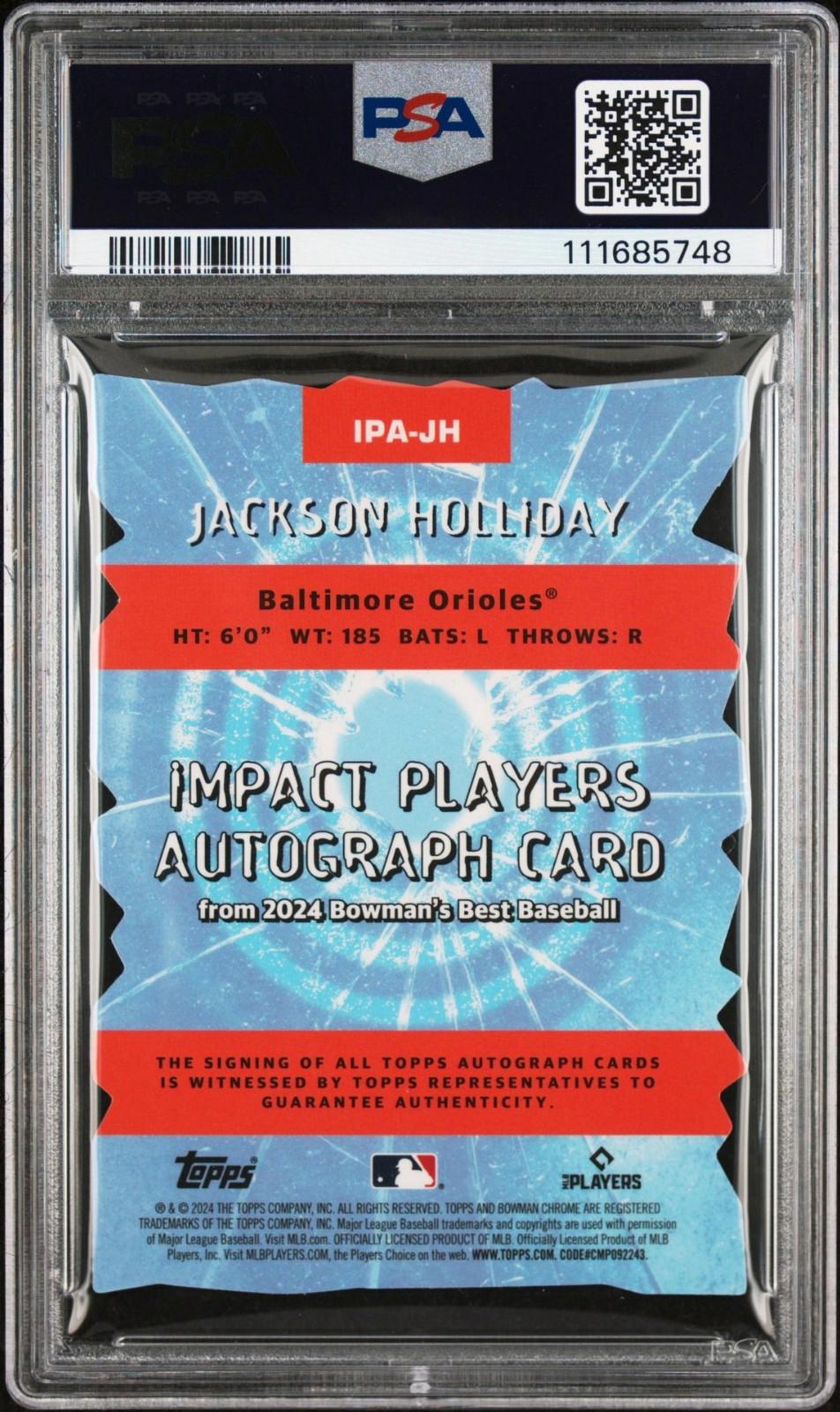 2024 Bowman's Best - Jackson Holliday - Impact Players Auto Lava /50 Auto PSA 10
