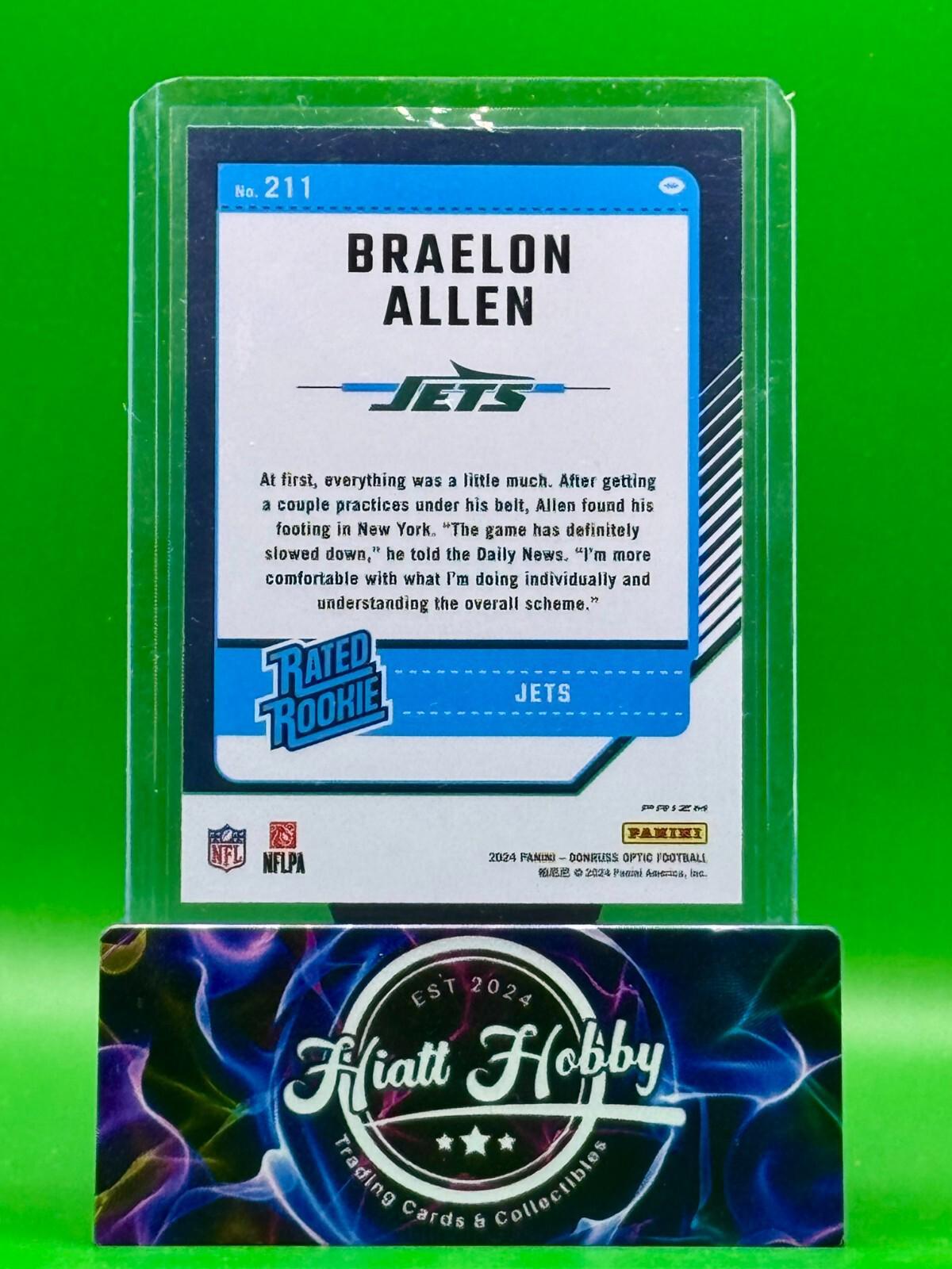 2024 Panini Donruss Optic - Braelon Allen #211 - Purple Shock Prizm (RC)