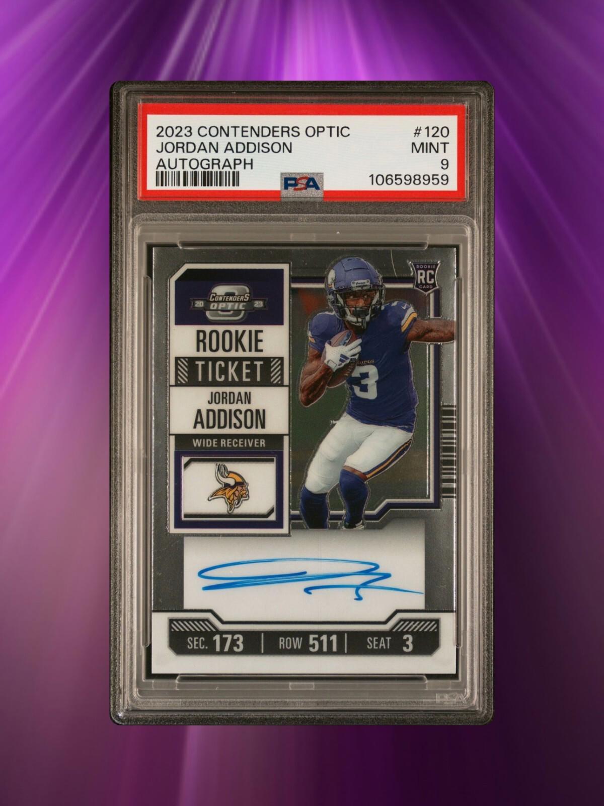 2023 Panini Contenders Optic - Jordan Addison #120 - Rookie Ticket Auto - PSA 9