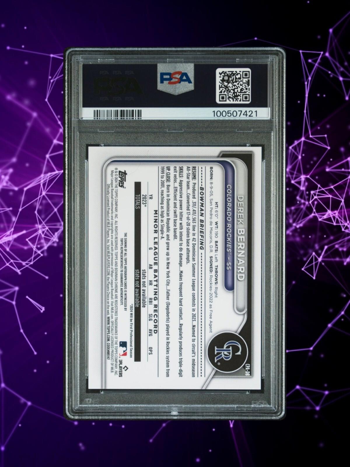 2024 Bowman Chrome - Derek Bernard #CPA-DB - Purple Auto /250 - PSA 9