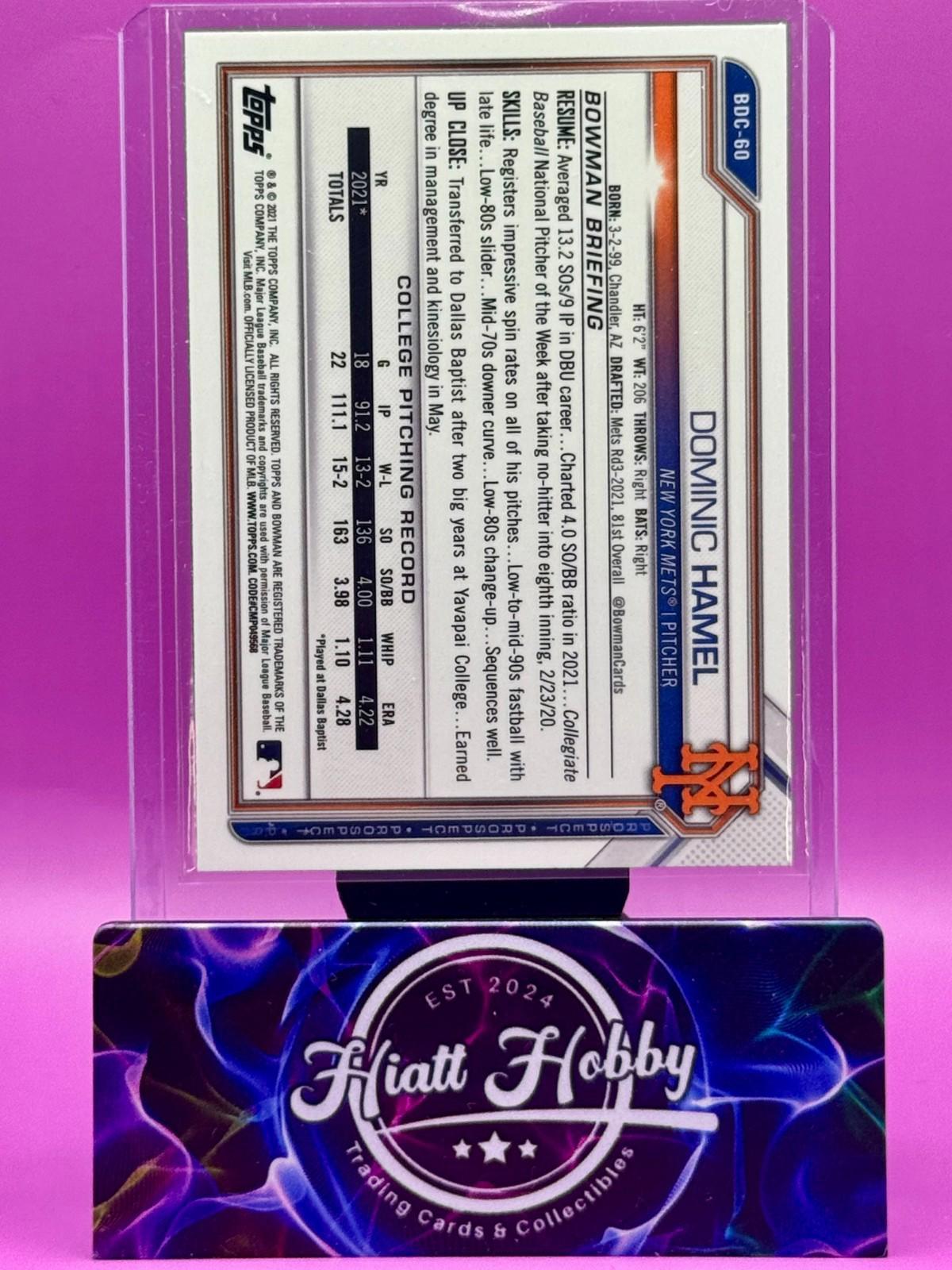 2021 Bowman Draft Chrome - Dominic Hamel #BDC-60 - Asia Mojo SP Refractor (RC)