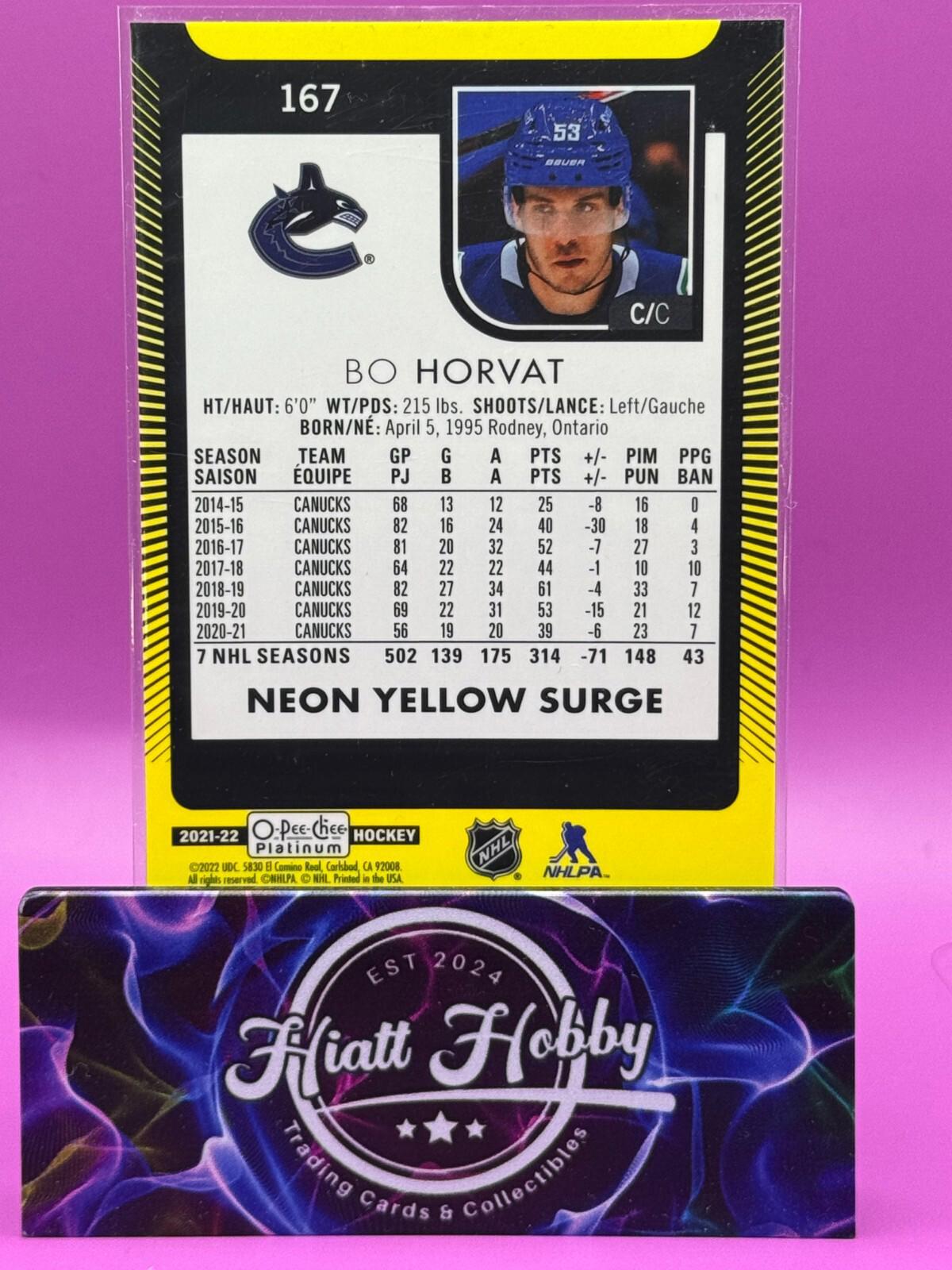 2021-22 O-Pee-Chee Platinum - #167 Bo Horvat - Neon Yellow Surge