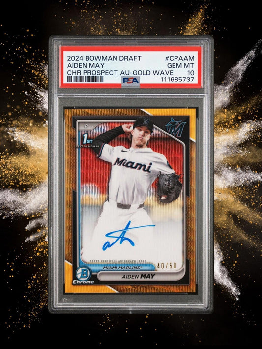 2024 Bowman Draft - Aiden May #CPA-AM - Gold Wave Auto (AU, RC) - PSA 10