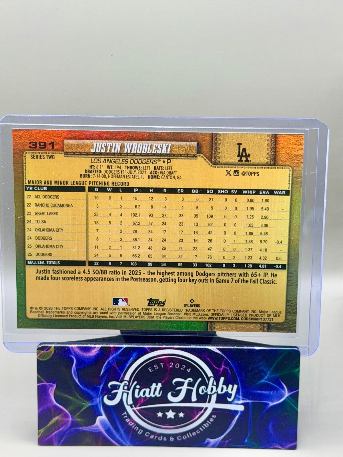 2026 Topps Series 2 - #391 Justin Wrobleski - Golden Image Variation