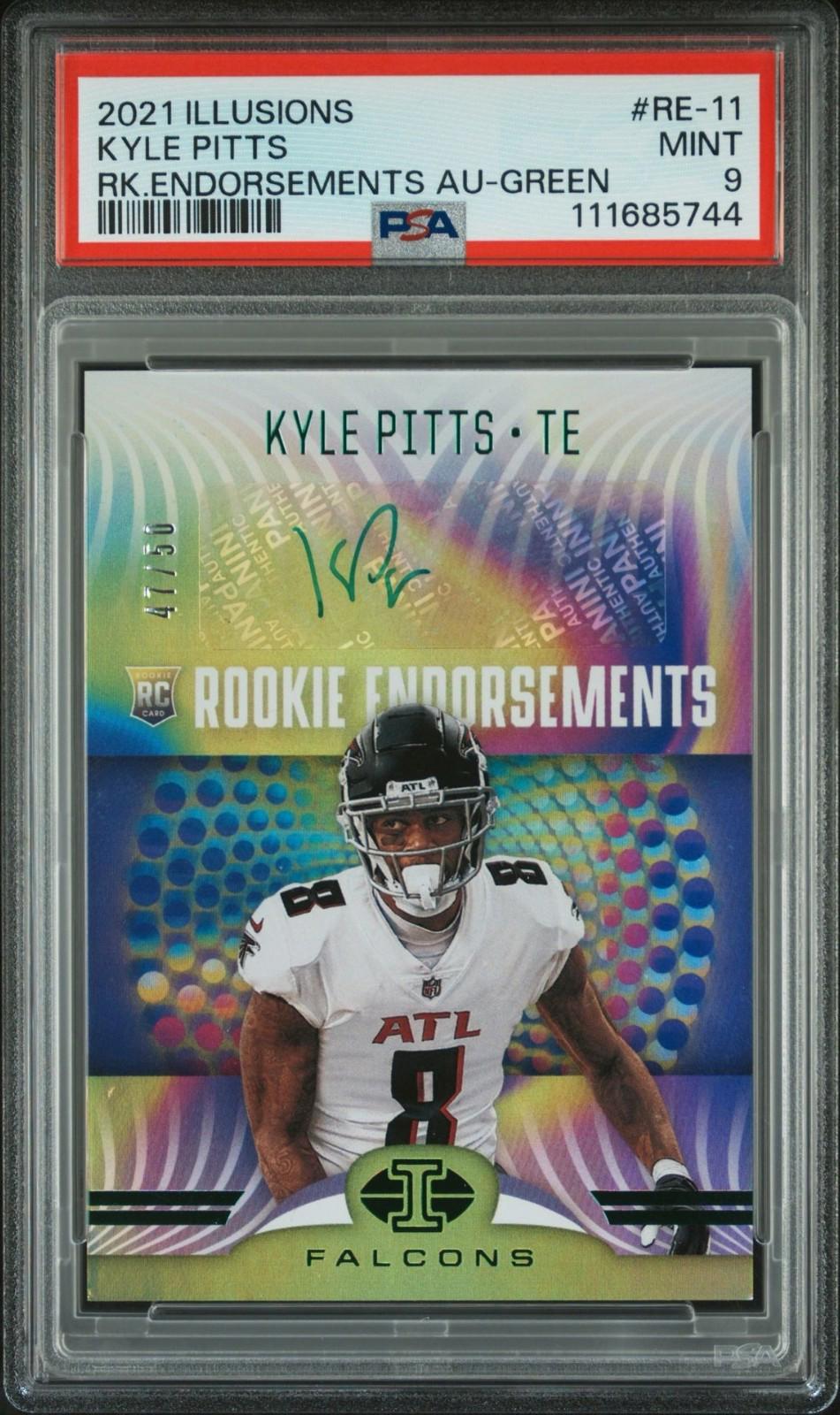 2021 Panini Illusions - Kyle Pitts #RE-11 - Green Auto /50 (RC, AU)- PSA 9