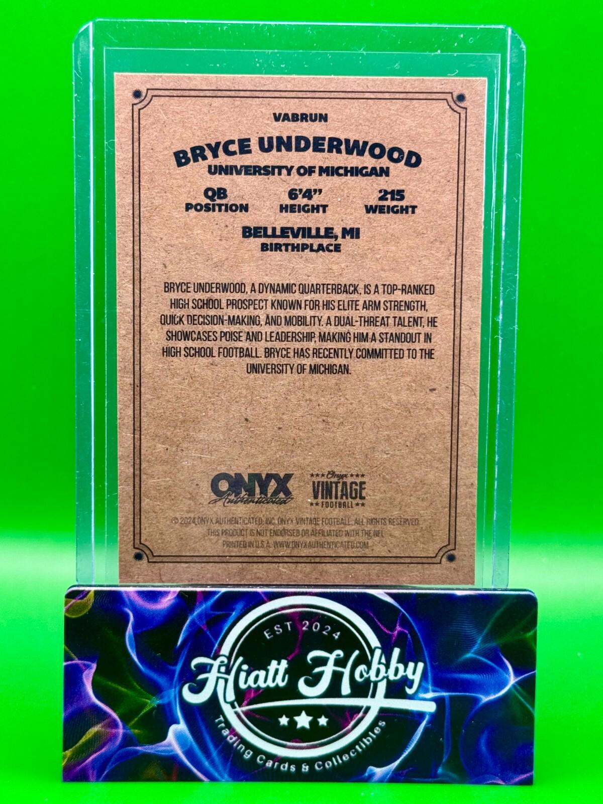 2024 Onyx Vintage Football - Bryce Underwood #VABRUN - Auto (AU,RC)