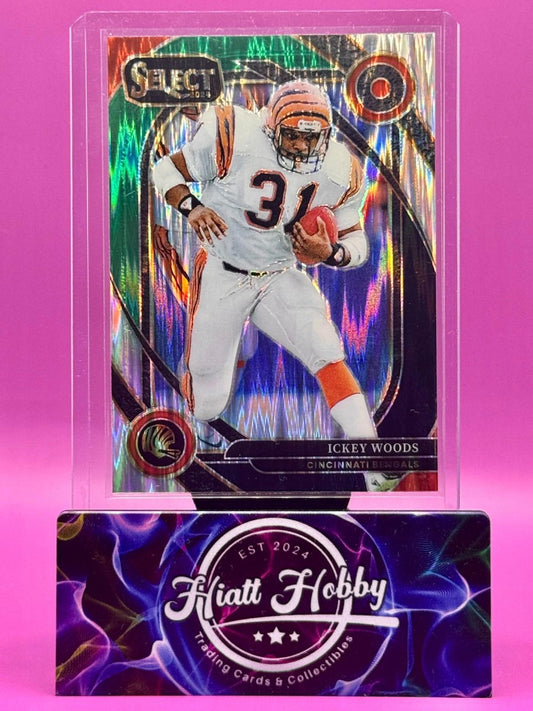 2024 Panini Select - Club Level Ickey Woods #260 Black & Green Shock Prizm