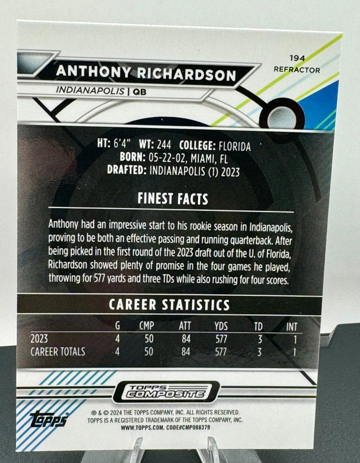2022 Topps Composite - Topps Finest Refractor - Anthony Richardson #194