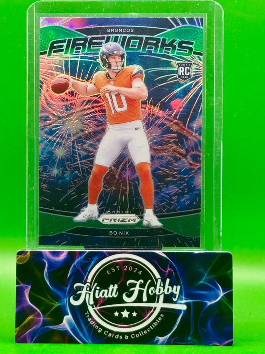 2024 Panini Prizm - Fireworks Bo Nix #23 Green Prizm (RC)