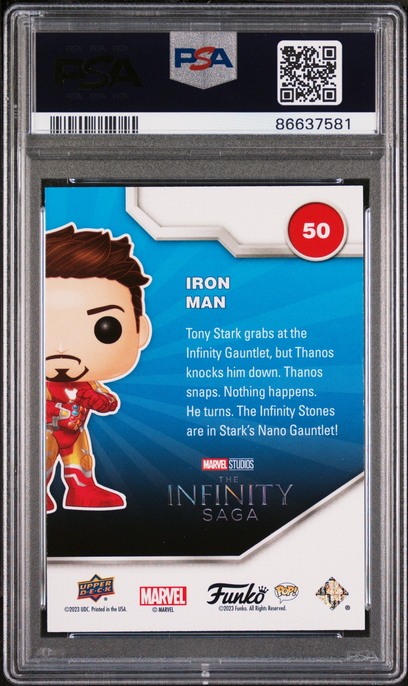 2023 UPPER DECK FUNKO POP MARVEL IRON MAN PATINA #50 PSA 10