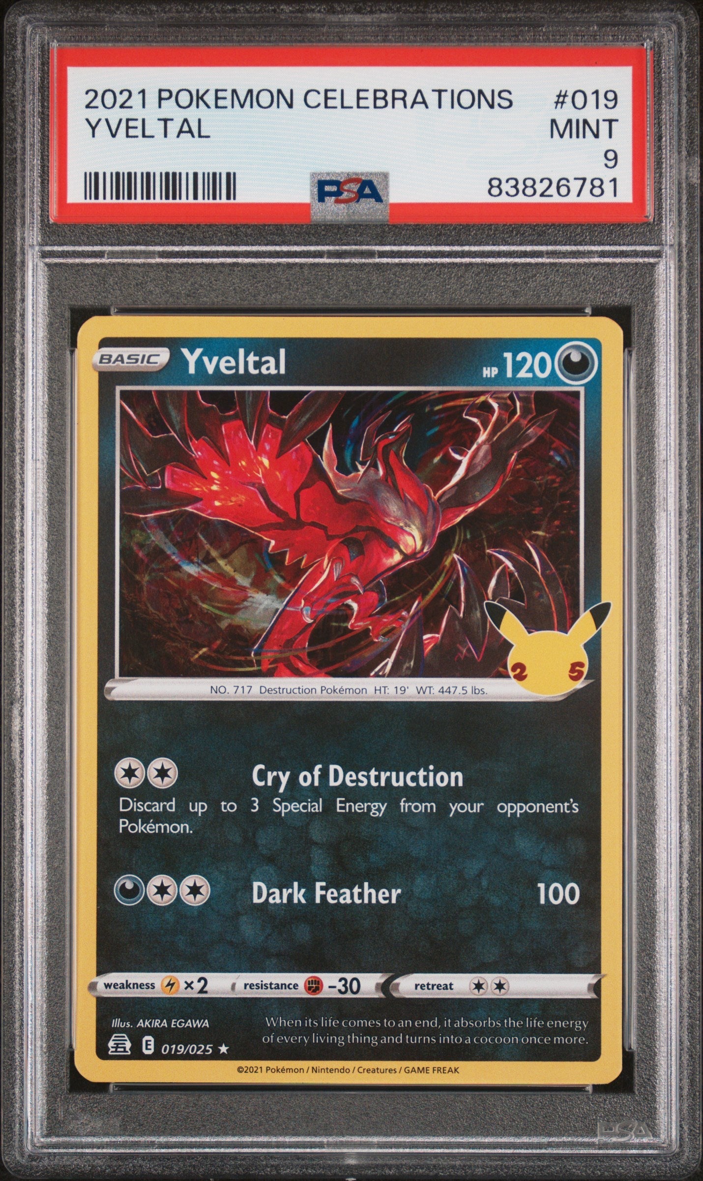 2021 POKEMON CELEBRATIONS YVELTAL #19 - PSA 9
